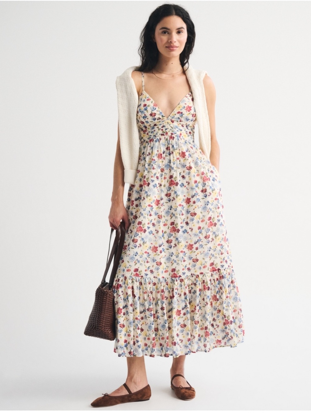 NWT Abercrombie & Fitch Bra-Free Tie-Back Flowy V-Neck Maxi Dress